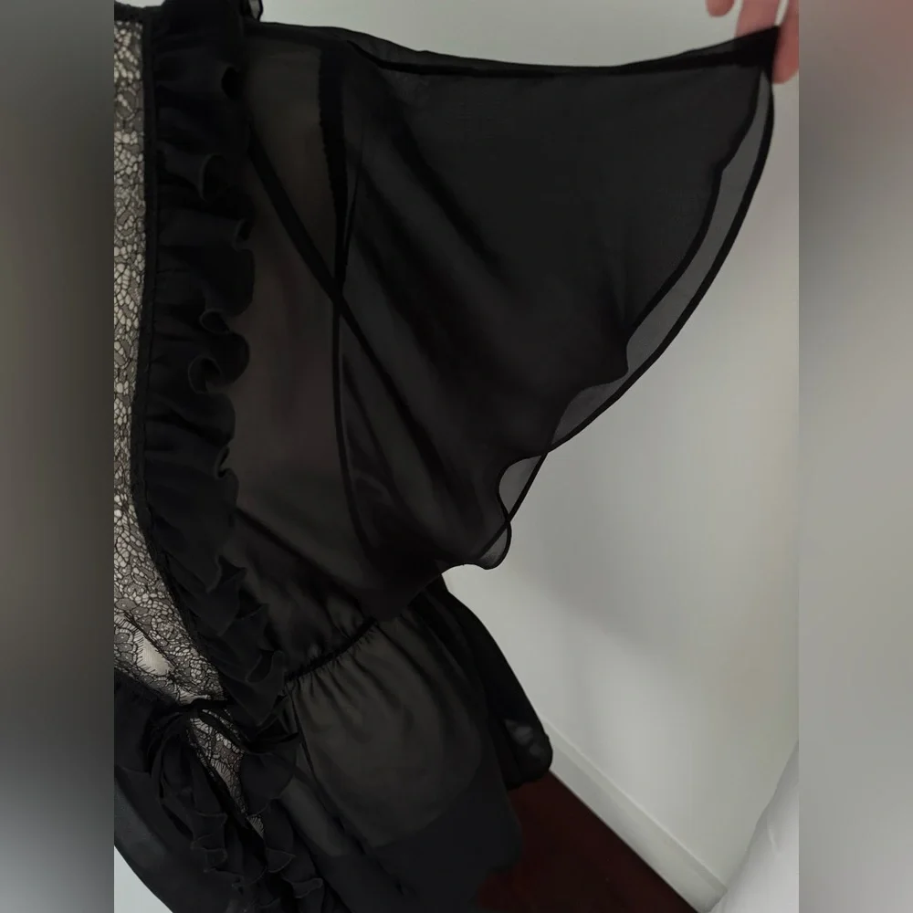 New Victoria’s Secret Black Lace Trim Sexy Cover Up Dress Lingerie Robe medium